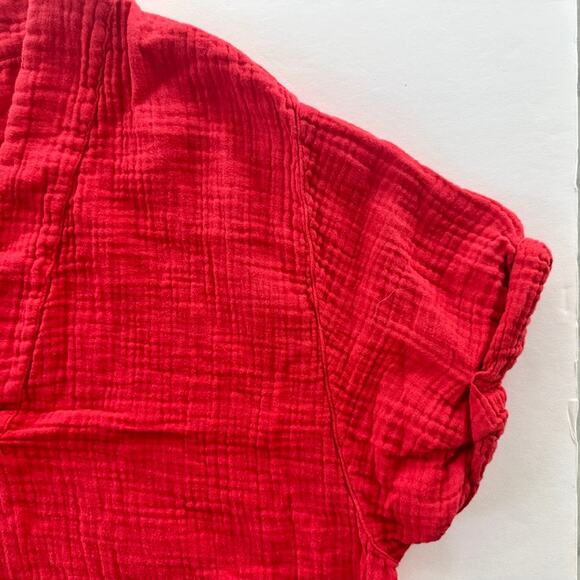 Xirena Avery Top Apple Red Size Medium Cotton Gauze Deep V Rolled Cap Sleeve - Picture 4 of 7